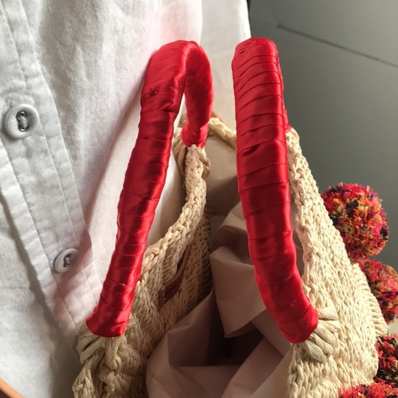 NWOT J. Crew colorful round straw pom pom crossbody circle tote hobo boho bag - Picture 16 of 16